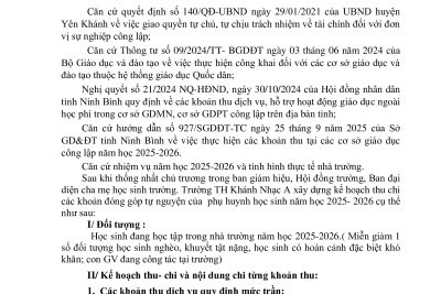 Kế hoạch thu, chi các khoản đóng góp của phụ huynh học sinh năm học 2025-2026
